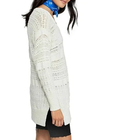 Free People Women's Hot Tropics Pullover Sweater Crochet Ivory Size Large - Picture 2 of 10
